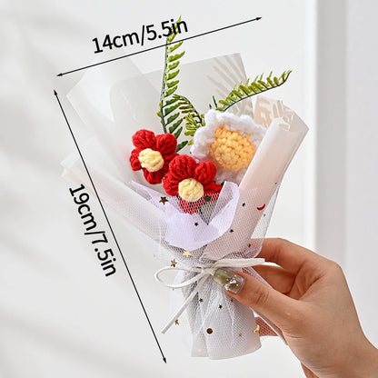 Knitted Flower Bouquet Crochet Rose Flowers Hugging Bucket New Year Gifts Living Room Desk Decoration Valentine's Day Gift