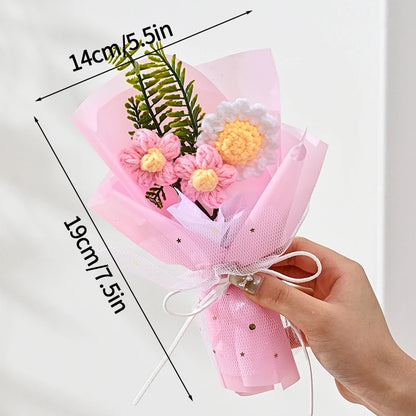 Knitted Flower Bouquet Crochet Rose Flowers Hugging Bucket New Year Gifts Living Room Desk Decoration Valentine's Day Gift